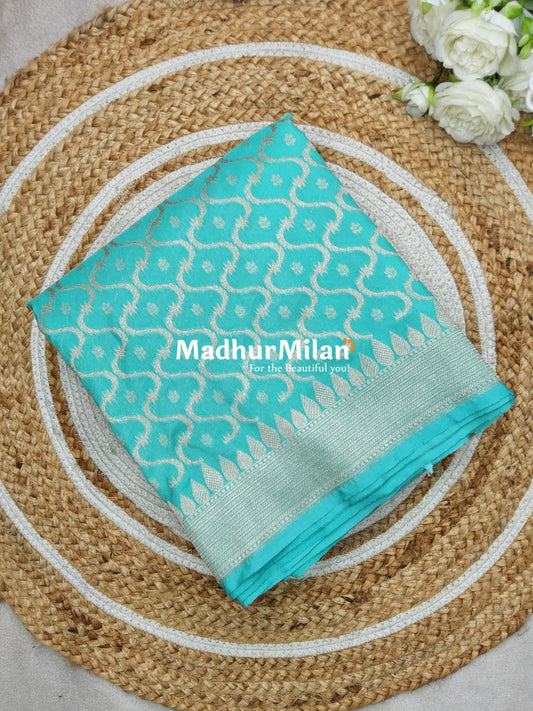 CHARVI BANARASI CREPE SILK SAREE TURQUOISE BLUE