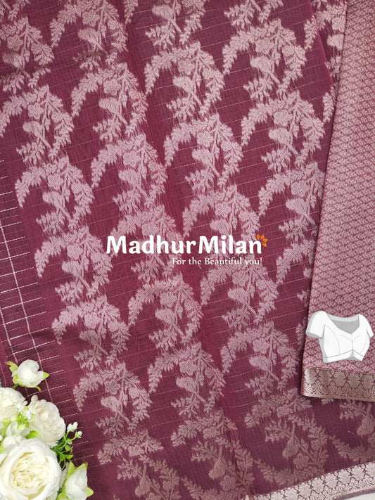 KOVAI MULTY CHECKS BUTTA BORDER SILK COTTON SAREE MAUVE