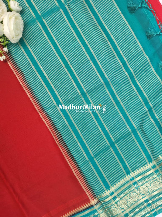 SEMI CREPE SILK SAREE RED RAMA