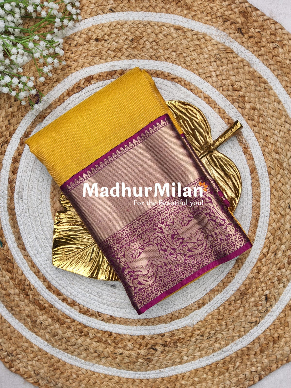 KORVAI MICRO CHECKS SAREE GOLDEN YELLOW WINE