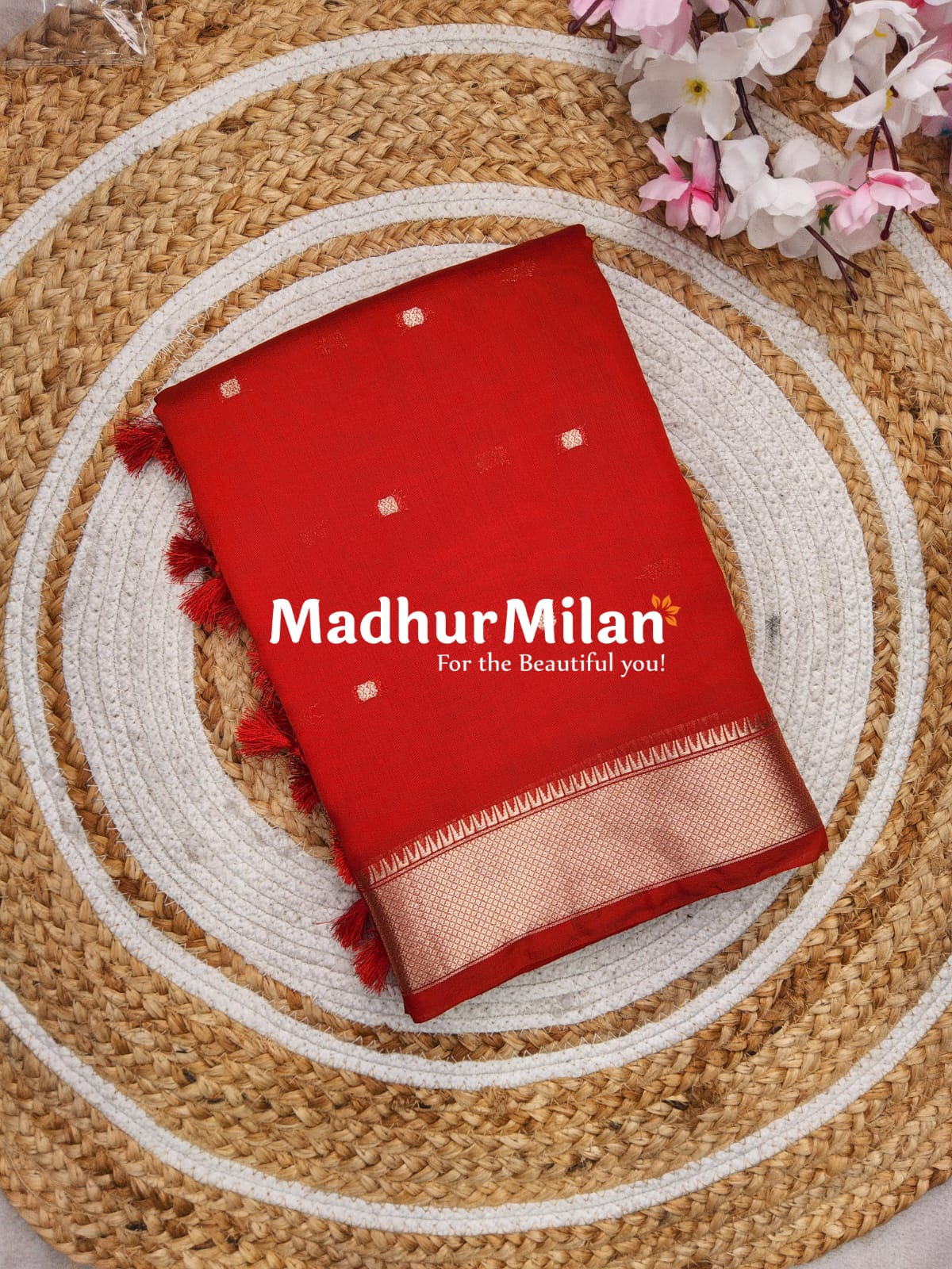 BORDER BUTTA WEAVE SAREE RED SAREE