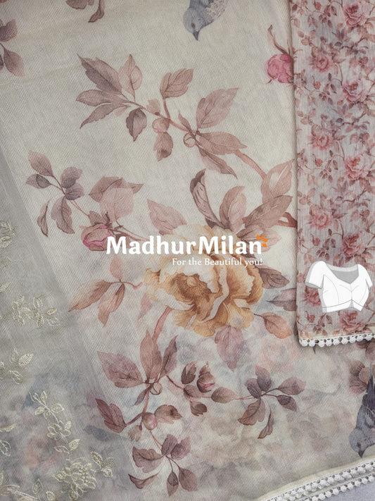GOLD TISSUE EMBROIDERY WORK SAREE DUSTY ROSE PINK