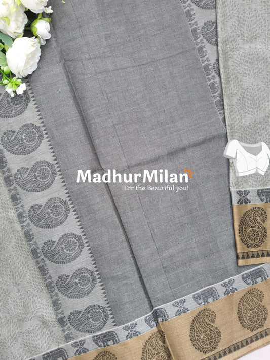 SUTI MANGO SELF WEAVING COTTON SAREE DUSTY GREEN