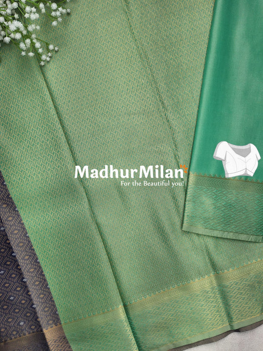 RUBY TUSSER SILK SAREE GREY GREEN