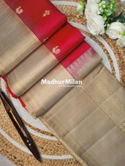 STRIPES BORDER BUTTA SOFT SILK SAREE GAJARI CREAM