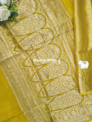 BANARASI RUSSIAN CREPE SAREE LEMON YELLOW