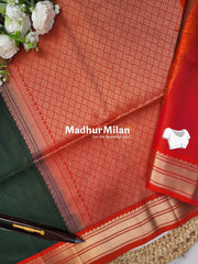 LINES BODY BORDER PATTLY SOFT SILK SAREE DEEP GREEN PEACH