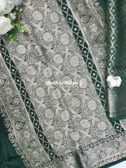 MAYA BANARASI RUSSIAN CREPE SAREE GREEN