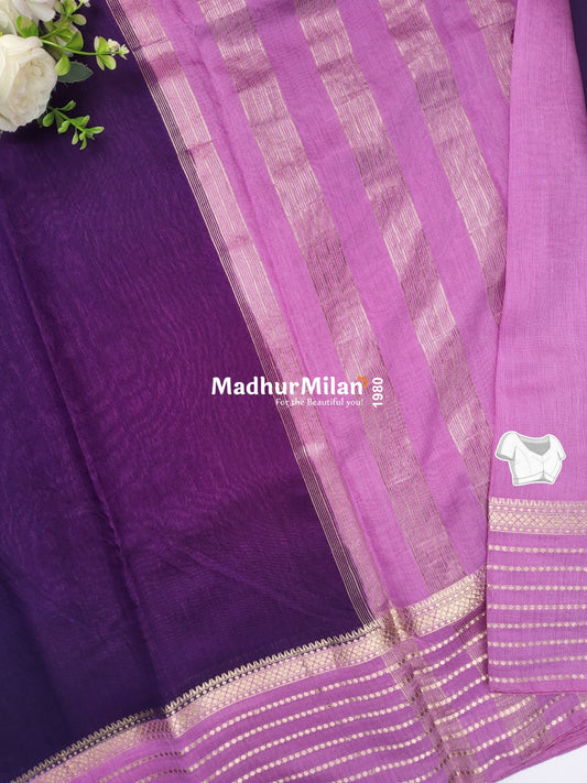 8 LINE BORDER ASSAM SILK SAREE PURPLE PINK