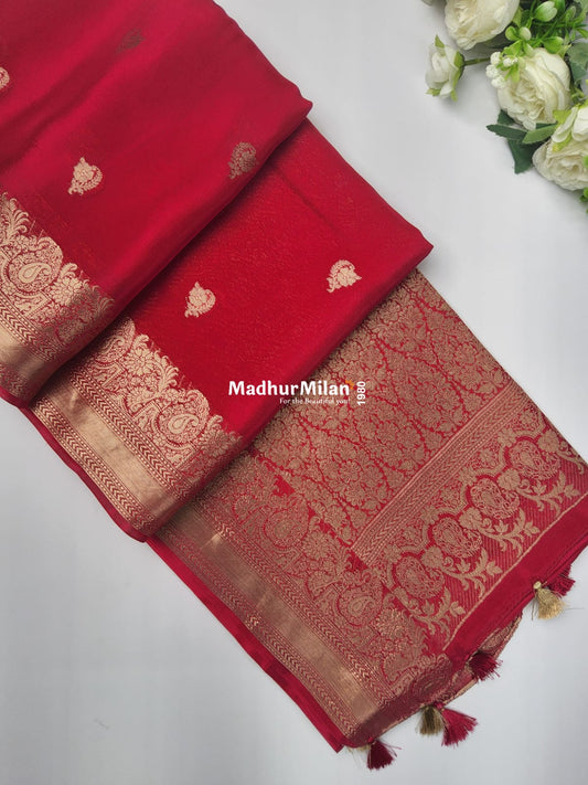 BANARASI BUTTA RUSSIAN CREPE SAREE PINK