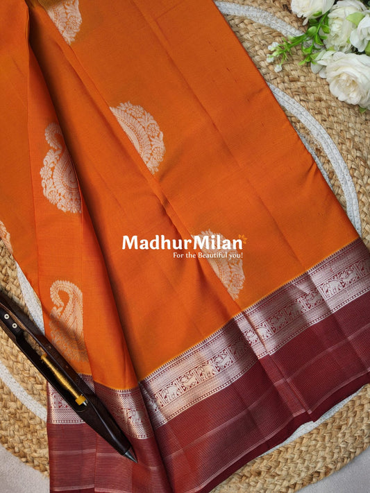 KANCHI BUTTA BORDER SAREE ORANGE MAROON