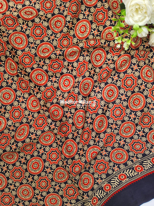 AJRAKH PRINT GAJI MODAL SAREE BLACK