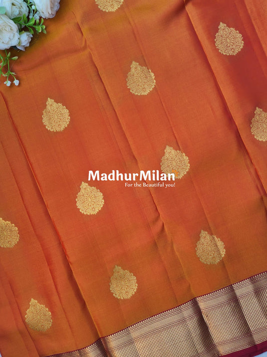 KANCHI BUTTA BORDER SAREE ORANGE RED