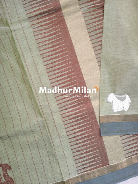 SUTI WEAVING COTTON SAREE DUSTY GREEN