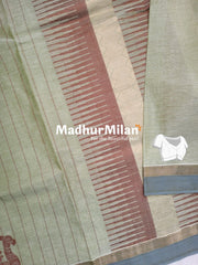 SUTI WEAVING COTTON SAREE DUSTY GREEN