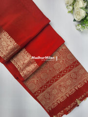 MAYA BANARASI RUSSIAN CREPE SAREE RED