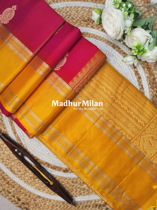 BENTEX BUTTA BORDER SOFT SILK SAREE PINK YELLOW