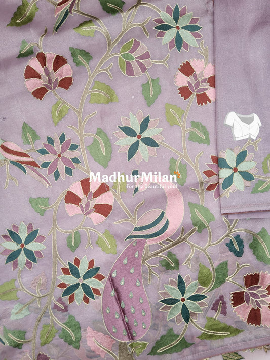 ARI EMBROIDERY WORK TISSUE ORGANZA SAREE DUSTY ROSE PINK