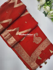 BANARASI ZIG ZAG RUSSIAN CREPE SAREE RED