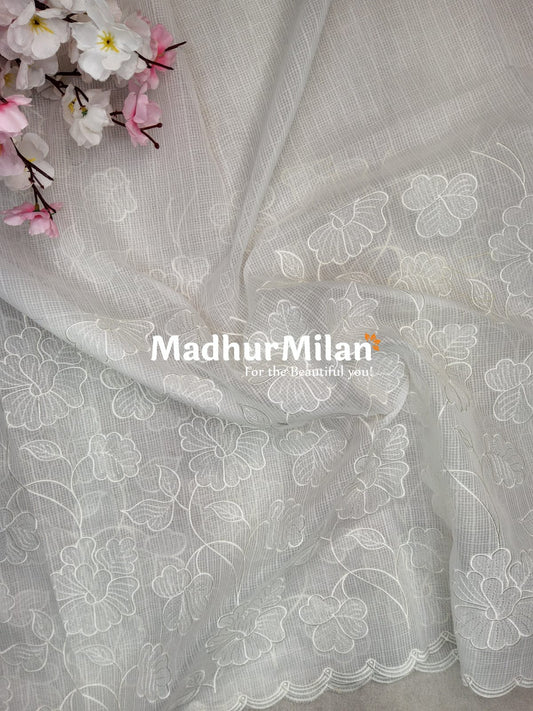 KOTA DORIA EMBROIDERY WORK SAREE WHITE