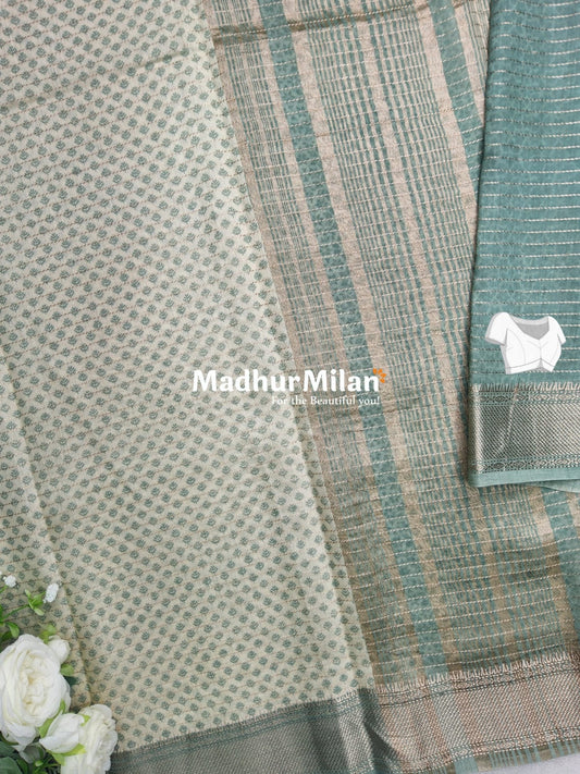 ASSAM SILK PRINTED SAREE DUSTY GREEN