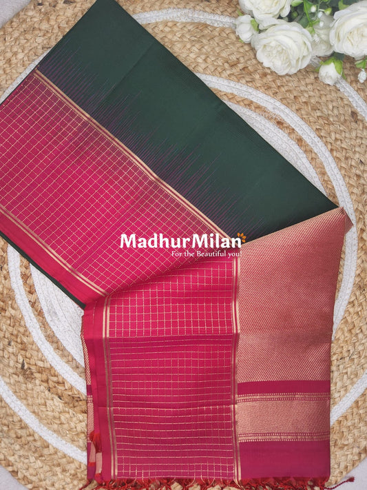 UPPADA SOFT SILK SAREE DARK GREEN PINK