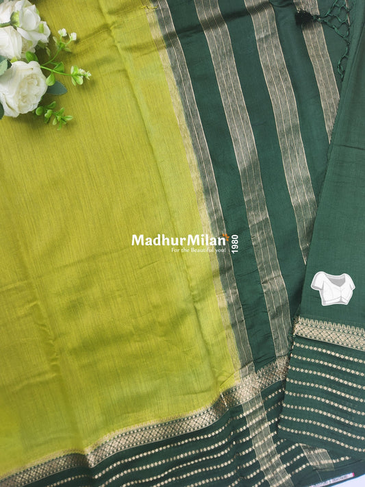 8 LINE BORDER ASSAM SILK SAREE PISTA GREEN