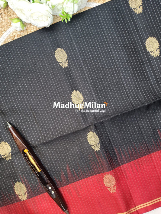 STRIPES BUTTA SOFT SILK SAREE BLACK RED