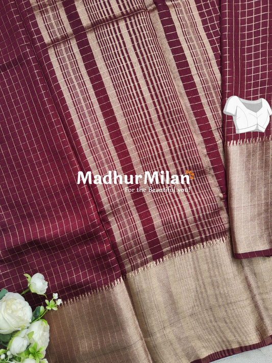 ASSAM SILK MINI CHECKS 7INCH BORDER SAREE MAROON