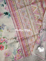 FLORAL KATHA LINE BORDER SEMI TUSSER SILK SAREE CREAM