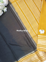 SEMI CREPE SILK SAREE DEEP GREEN YELLOW