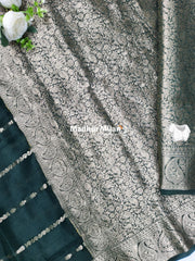 BANARASI RUSSIAN CREPE SAREE DARK GREEN