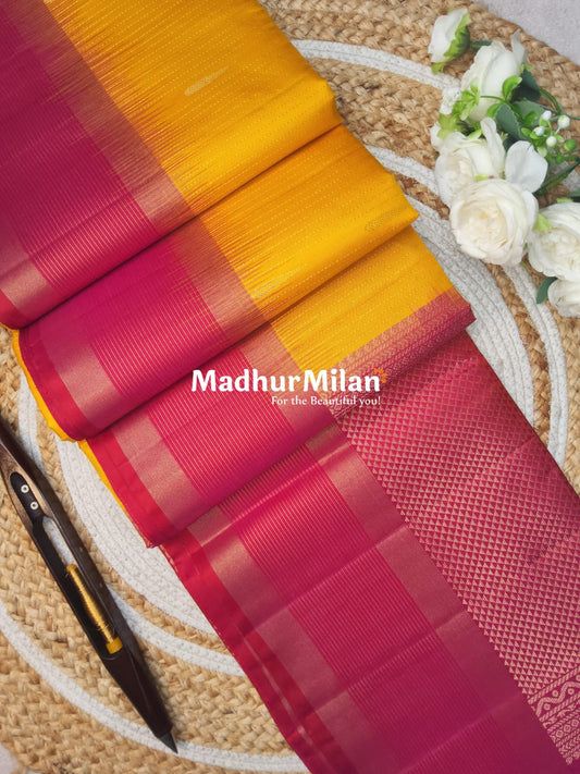 STRIPES BORDER BUTTA SOFT SILK SAREE MUSTARD PINK