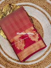BENTEX BIT BUTTA 6 LINE CHECKS BORDER SAREE ONION PINK