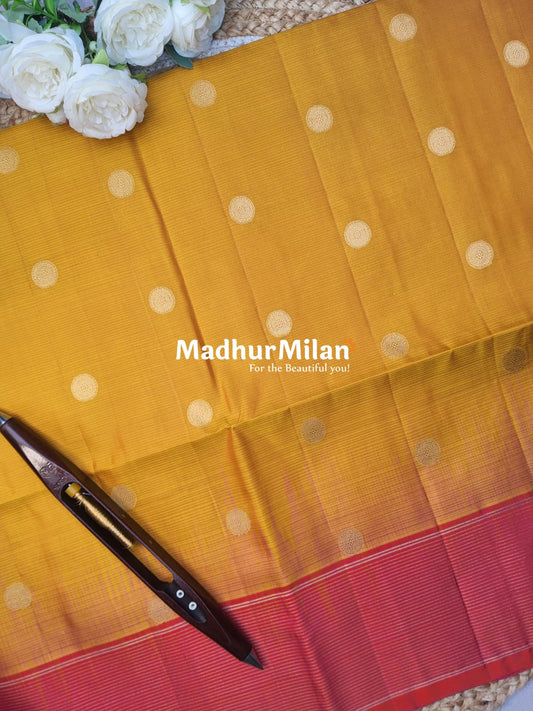 STRIPES BORDER BUTTA SOFT SILK SAREE MUSTARD PEACH