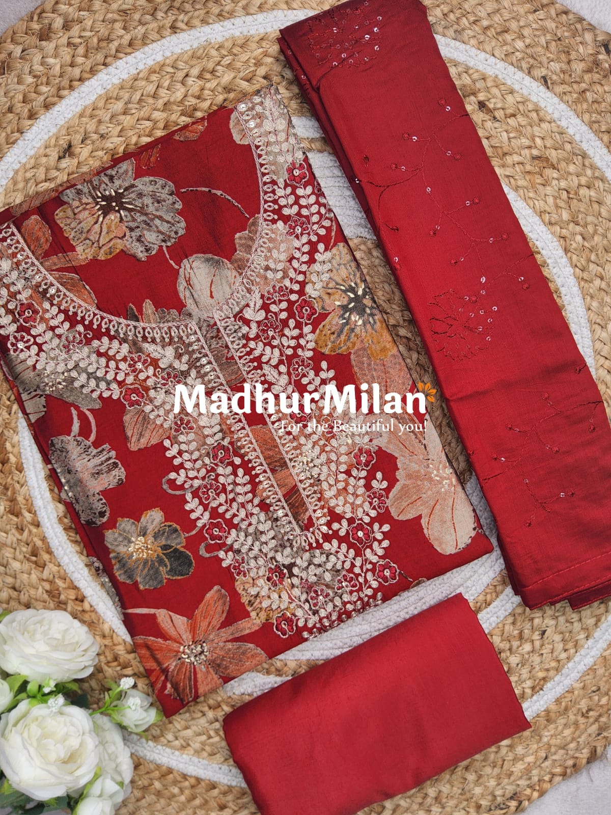 INIRA FLORAL PRINTS SALWAR SUIT RED
