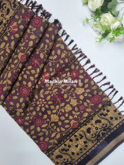 KALAMKARI PRINT KAJU SILK SAREE DUSTY PURPLE