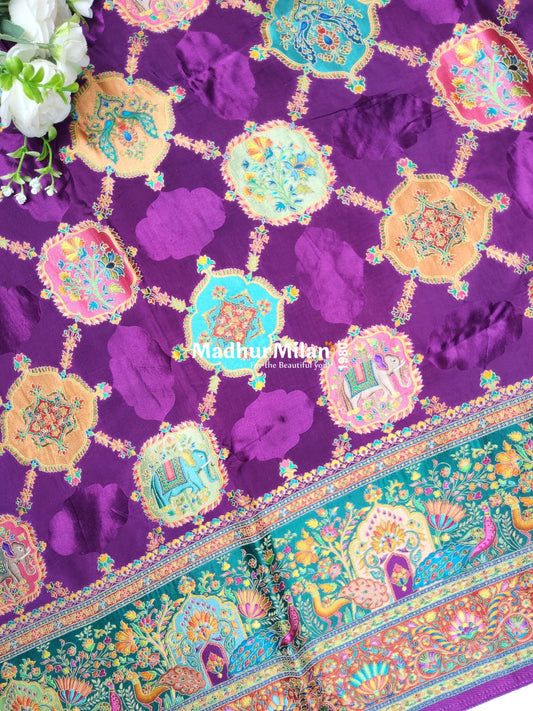 PASHMINA SATIN BROCADE SAREE PURPLE