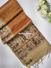 PIN STRIPES DIGITAL SEMI TUSSER SAREE GOLD