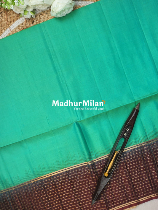 CHECKS BORDER SOFT SILK SAREE SEA GREEN BROWN