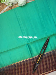 CHECKS BORDER SOFT SILK SAREE SEA GREEN BROWN