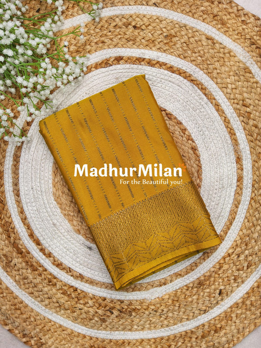 RUBY TUSSER SILK SAREE DUSTY GOLDEN YELLOW RAMA