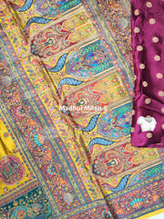 PASHMINA SATIN BROCADE SAREE MUSTARD