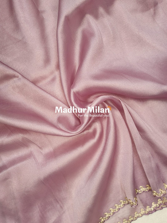 PEACOCK EMBROIDEY WORK TISSUE ORGANZA SAREE DUSTY LAVENDER