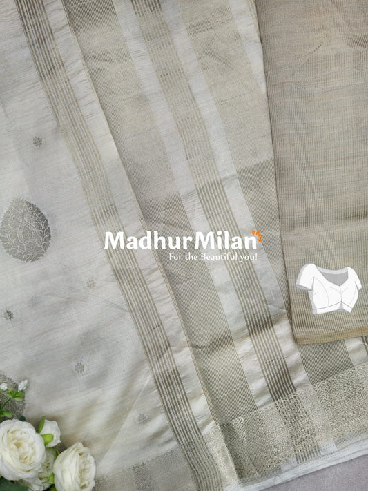RESHAM SILK WEAVING SAREE CREAM